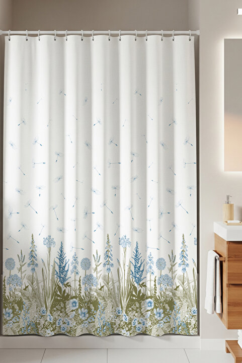 Tropikhome Kır Banyo Perdesi 180x200cm Tek Kanat Duş Perdesi, Renkli Çiçekli Banyo Duş Perdesi, Halkalı Perde