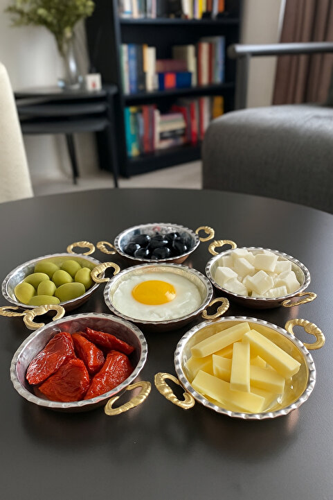Genel Markalar Bakır Kahvaltılık 6 lı Çerezlik Bakır Sunumluk 11 cm Meze tabağı bakır çerezlik