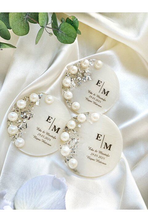 Gami Handmade İncili Gümüş Magnet Epoksi Söz, Nişan, Nikah, Düğün, Hediyelik Organizasyon -15 Adet