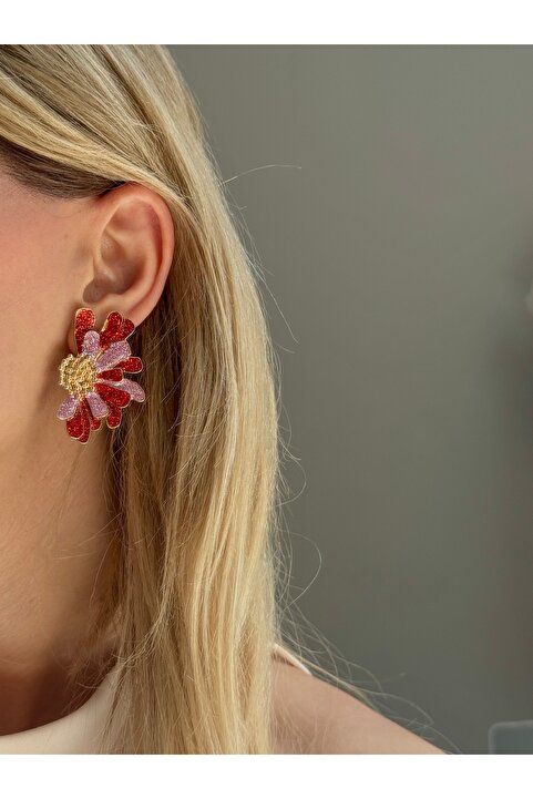 YOUES JEWELRY Çelik Çiçek Simli Lüx Küpe