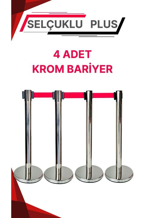 Selçuklu Plus Yönlendirme Bariyeri 4 Adet , Krom Şerit Bariyer 4 Adet Şeritli Bant Bariyer