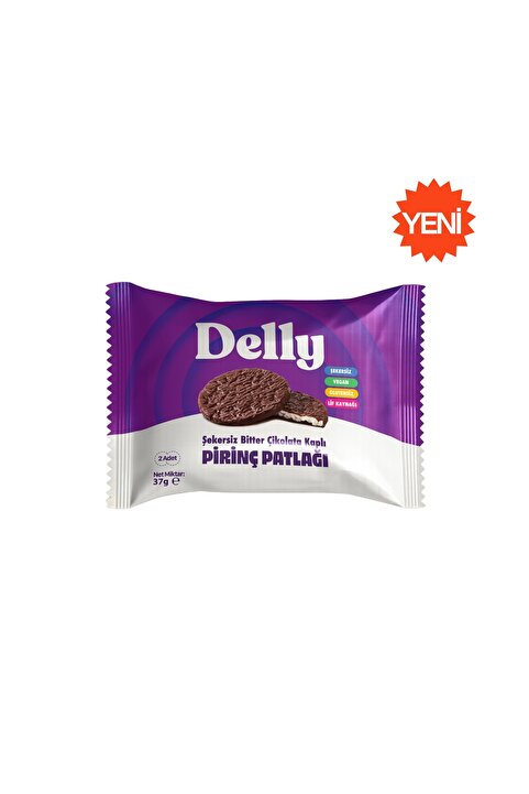 Delly 12 Adet Şekersiz / Çikolata Kaplı Pirinç Patlağı 37 g