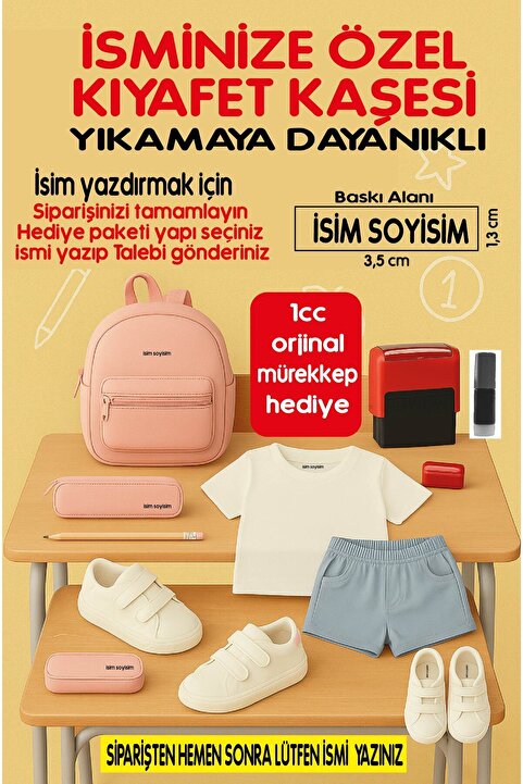 cabuk baskı İsme Özel Kıyafet Kaşesi – Sırdaş 911 – Suya Dayanıklı – Yıkamaya Uygun – Mürekkep Hediyeli