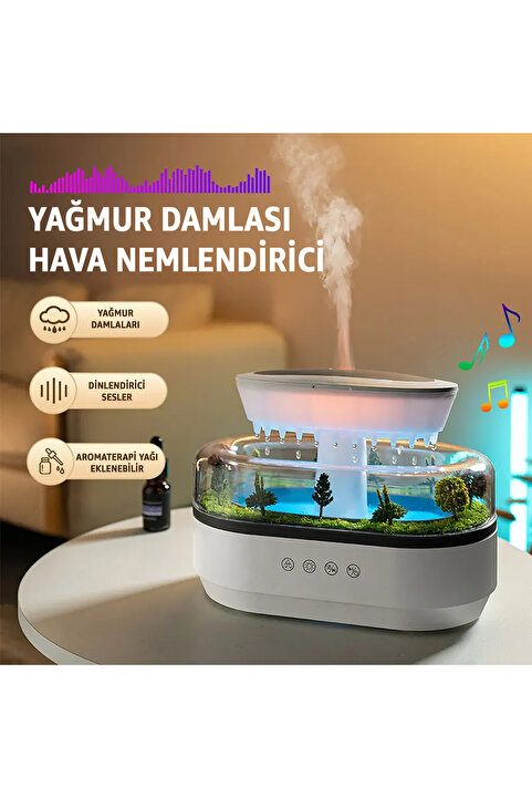 ROBEVE Yağmur Damlası Hava Nemlendirici - Aromaterapi Difüzör - 7 Renk RGB - Dinlendirici Sesler