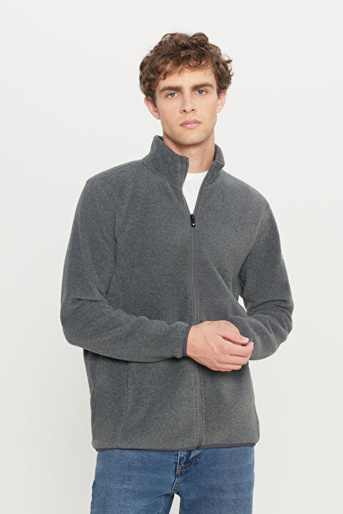 AC&Co / Altınyıldız Classics Erkek Antrasit-melanj Anti-pilling Tüylenme Yapmayan Standart Fit Dik Yaka Sweatshirt Polar Ceket
