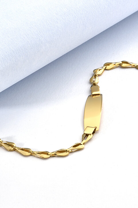 Nox Jewelry 14 Ayar Altın Kaplama Kişiselleştirilmiş İsim Bebek ve Çocuk Gümüş Bilellik Künye - BPC00103