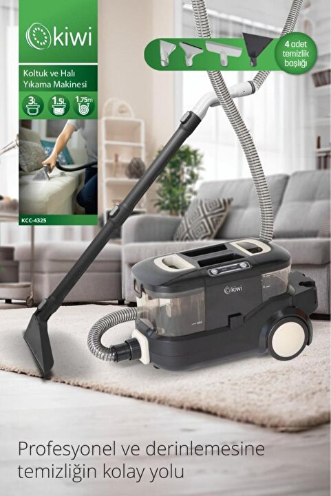 Kiwi Kcc-4325W Siyah Pencere Temizleme Aparatlı Koltuk Halı Yıkama ve Leke Çıkarma Makinesi
