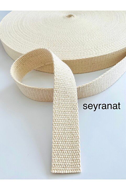 seyranat 3 Metre Eni 3 Cm Ekru, Doğal Ham Renk Dokuma Şerit, Kolon, Pamuklu Çanta Sapı, Askısı, Kordonu