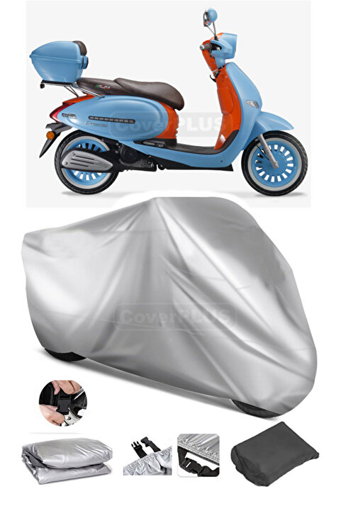 CoverPlus Arora Cappucino 50-125 cc Motosiklet Brandası Su Geçirmez Motor Brandası,Lastikli (Ekstra Kalın)
