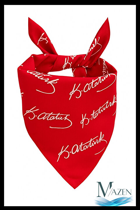 MAZEN %100 Pamuk K. Atatürk İmzalı Çok Amaçlı Bandana Fular Kırmızı Renk 50x50