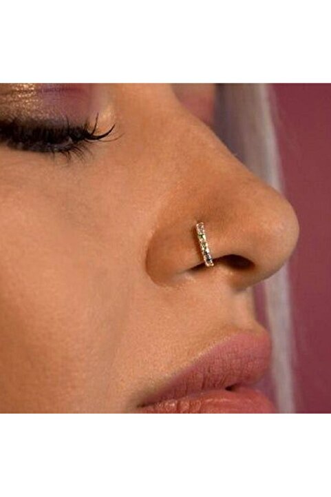 Heppii 925 Ayar Gümüş Halka Taşlı Hızma Burun Piercing 9 mm Gold Renkli