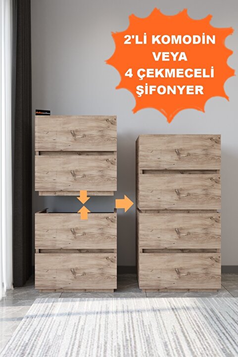 Aeka Ae-2034 Galata 4 Çekmeceli Patentli Çam Renkli Şifonyer Yatak Odası Bebek Odası Komodin