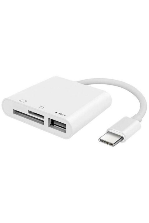 Alfais 5232 Usb Type C To SD Micro SD TF Kart Okuyucu ve USB Çevirici 3 in 1 Dönüştürücü Adaptör