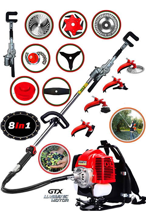 Eisenn Zeytin Hasat Makinası + Sırt tipi Benzinli Motorlu Tırpan 9 Parça Özel Set