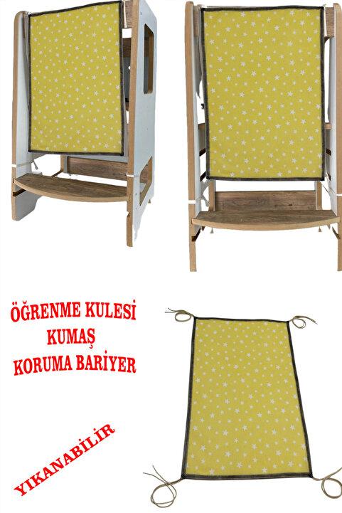 Nurnivus Öğrenme Kulesi Ek Ön Koruma Bariyer Kumaşı Çocuk Güvenlik Kule Ön Bariyer Yıkanabilir SARI 40x60 cm