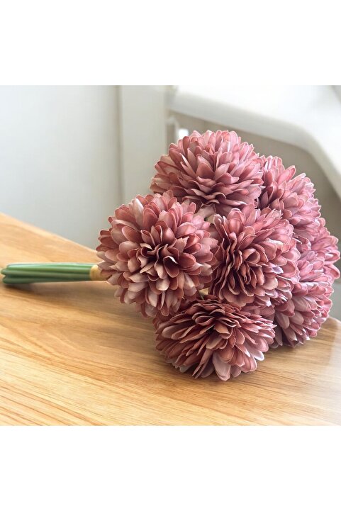 Lilac Home Yapay Çiçek Top Krizantem 7’li Kar Topu Demeti 30 Cm Şeker Pembe