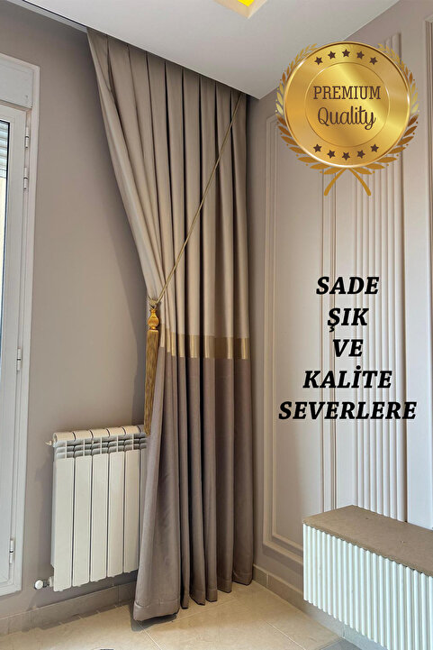 Perde Pendik Fon Perde Azra Lüx Seri Sık Pile Bej Gold Vizon Blackout Pano Güneşlik Tül Perde (1 Kanat)