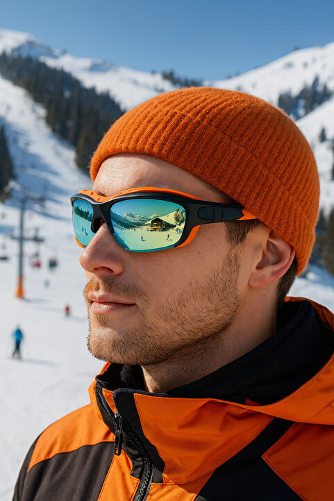 Angel Eyes Kayak Gözlüğü Antifog Ventilli Uv Korumalı Güneş Kar Gözlük Turuncu Mavi Aynalı Cam Snowboard Sporu