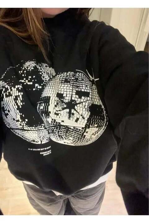 Trendiz Unisex Disco Ball Sweatshirt Siyah