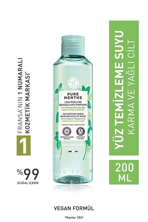 Yves Rocher Karma-Yağlı-Akne/Sivilce Eğilimli Cilt, Prebiyotik Micellar Makyaj Temizleme Suyu-Pure Menthe-200ml