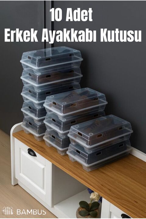 akel home 10’lu Şeffaf Erkek Ayakkabı Saklama/Düzenleme Kutusu