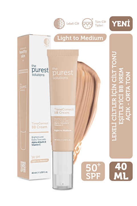 The Purest Solutions Lekeli Ciltler İçin Cilt Tonu Eşitleyici BB Krem, SPF 50+ 40 ml – Açık / Orta Ton