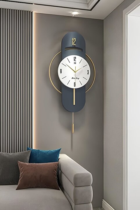 MetaQuartz Aksesuar E X C L U S I V E Milano Time (LACİVERT LAKE) - Quartz Mekanizmalı (40X80CM) Metal Duvar Saati