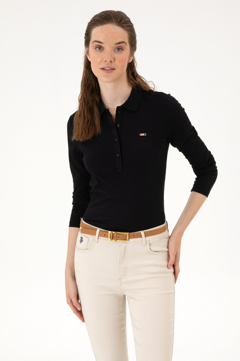 U.S. Polo Assn. Kadın Siyah Basic Polo Yaka Sweatshırt 50313593-VR046