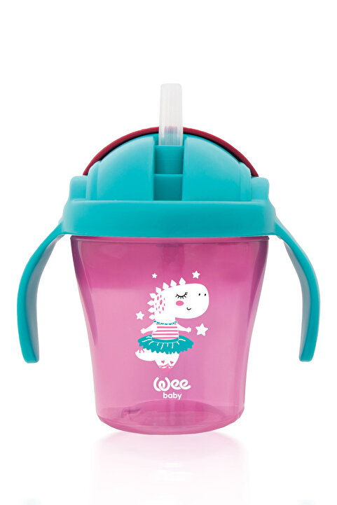 Wee Baby Dino Pipetli Ve Kulplu Akıtmaz Bebek Bardağı Suluk 200 Ml 6+ Ay Pembe