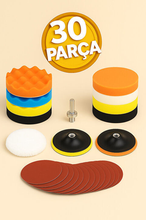 Badem10 30 Parça Oto Araç Araba Pasta Cila Polisaj Süngeri Keçesi Pedi 115 Mm Parlatıcı Parlatma Seti
