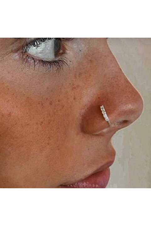 Heppii 925 Ayar Gümüş Halka Taşlı Hızma Burun Piercing 9 mm Gümüş Renkli