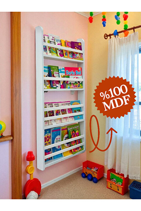 Emdief Home Carmen 4 Raflı Kitaplık - Beyaz Renk Montessori Kitaplık - Çocuk Odası Kitaplığı