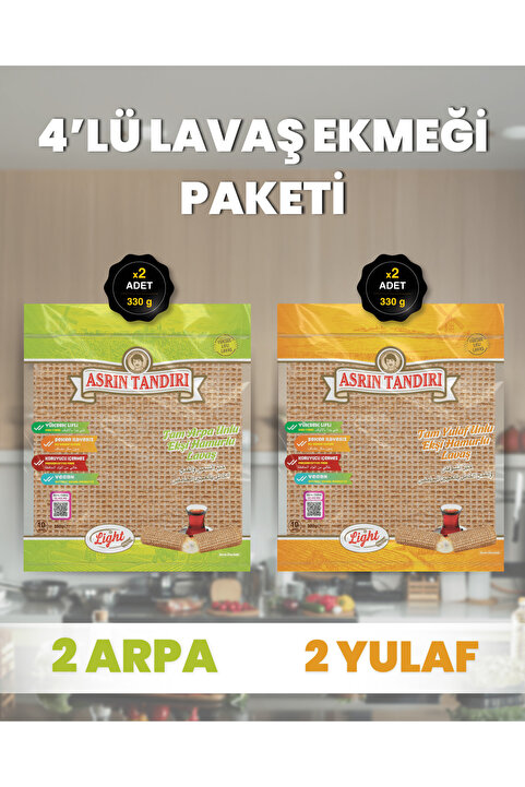 Asrın Tandırı 4'LÜ LAVAŞ PAKETİ (2 Paket Ekşi Hamurlu Arpa+2 Paket Ekşi Hamurlu Yulaf) 4X330Gr.
