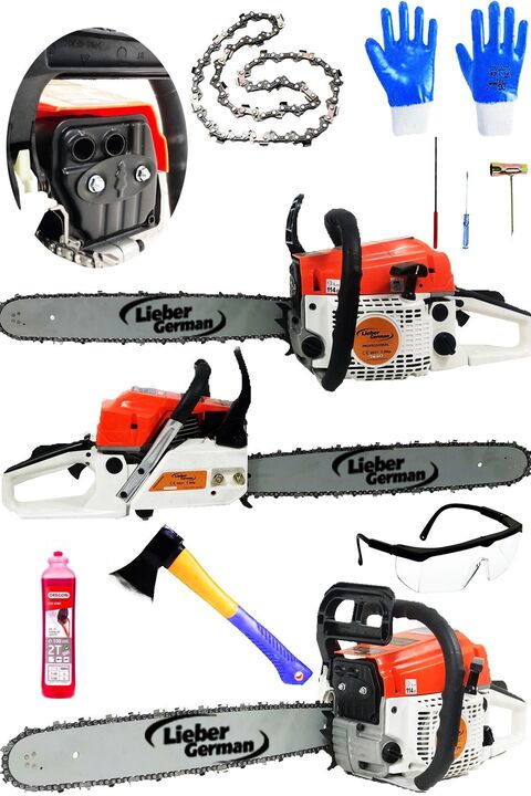 Lieber German Ctk0709 Çift Egzozlu Tam Profesyonel 2.1 Hp 52cc Ağaç Odun Dal Kesim Benzinli Ağaç Kesme Motoru