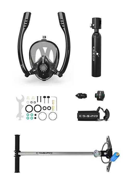 cosmotechnology Taşınabilir Dalış Seti – Doldurulabilir Mini Tüp ve Şnorkel Maskesi