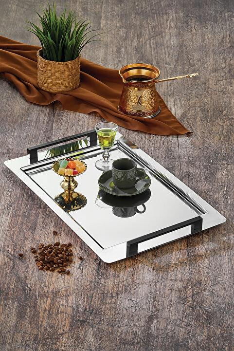 PoloChef Kale Çay Kahve Sunum Tepsisi Paslanmaz Çelik
