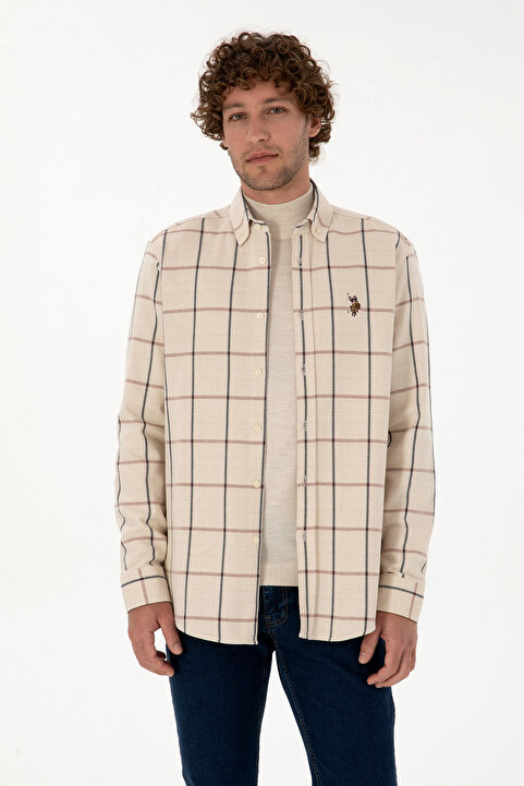 U.S. Polo Assn. Erkek Krem Kareli Uzun Kollu Regular Gömlek 50316617-VR182