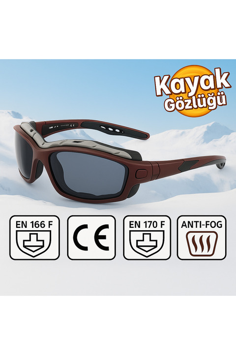 Angel Eyes Kayak Gözlüğü Antifog Ventilli Uv Korumalı Güneş Kar Gözlük Siyah-Füme Snowboard Sporu