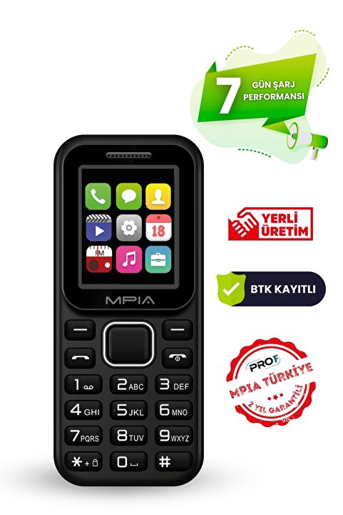 MPIA Yerli Üretim Kamerasız Tuşlu Cep Telefonu 7 Gün Şarj Asker Yaşlı Öğrenci Telefon 2 Yıl Garanti