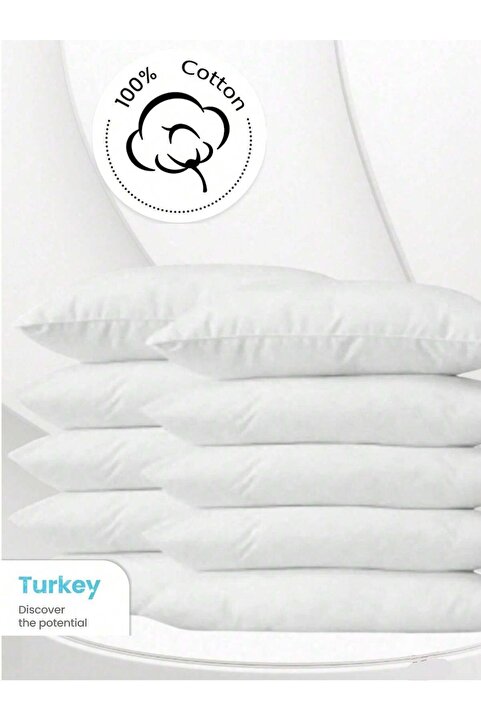 Sheri Home Tekstil Pamuklu Overlok Dikim 50x70 Beyaz Iç Astar, Fermuarlı Yastık Kılıfı, 10'lu Yastık Şiltesi