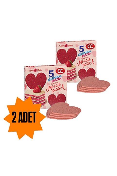 CC 5 Dakika Mozaik Pasta 2 Adet Red Velvet Kalp Şekilli 5 Dakika Hazır Mozaik Pasta-20cm Çapında 4 Kat Pasta Tabanı Bisküvisi