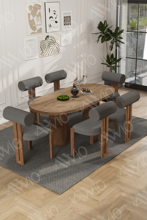 Avvio İcon Bohem Ayak 6'Lı Metal Pofi Demonte Sandalye 80x160 Masa Sandalye Takımı
