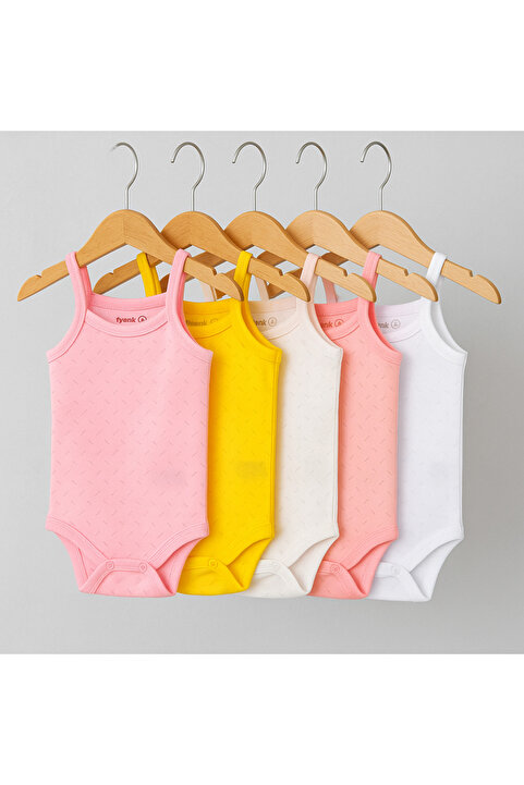 EFU BABY 5'li İp Askılı Jakarlı Pamuklu Kız Bebek Atlet Çıtçıtlı Body Zıbın