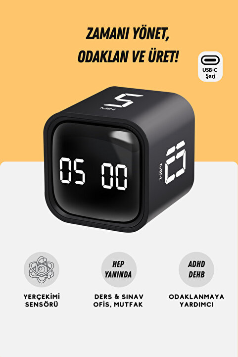 GWORKE GT-1 Pomodoro Zamanlayıcı Küp | Flip Timer | Öğrenci Ders Çalışma Saati, Mutfak Kronometresi