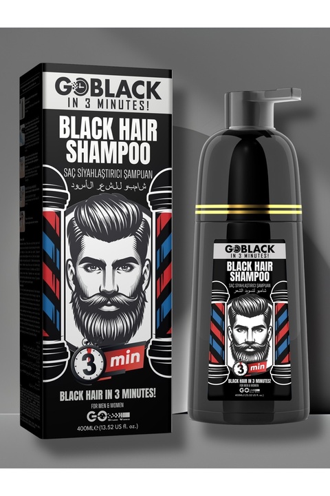 Go Studio Works Black Hair Shampoo Saç Sakal Siyahlaştırıcı Anında Etki Beyaz Kapatıcı Şampuan Boya 400ml.
