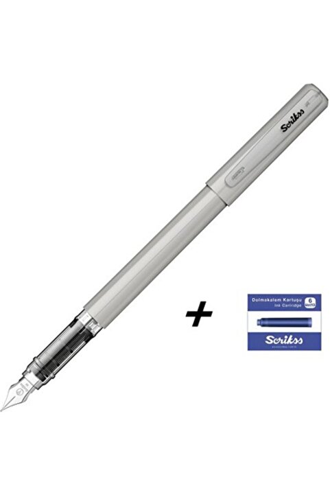 Scrikss Prımeo Dolma Kalem M Uç Gri & 6'lı Mavi Kartuş