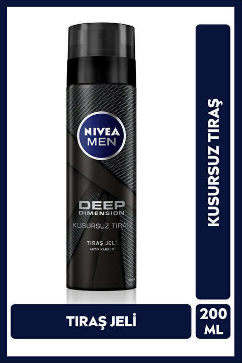 NIVEA MEN Erkek Tıraş Jeli Deep Dimension Aktif Karbon 200ml, Kusursuz ve Kaygan Tıraş, Sakal Temizleyici