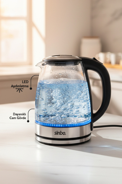 Sinbo SK-8029 2000 W Cam Kettle 1.8 Lt Su Isıtıcı 360 Derece
