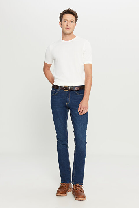 AC&Co / Altınyıldız Classics Erkek K.mavı Diz İzi Yapmayan Pamuklu Denim Esnek Jean Kot Pantolon Slim Fit Dar Kesim Magic