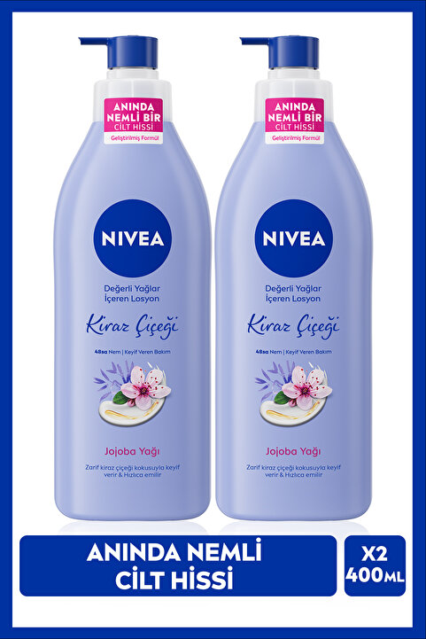 NIVEA Kiraz Çiçeği Değerli Yağlar İçeren Nemlendirici Vücut Bakım Losyonu 400ml, Kuru Cilt, X2 Adet